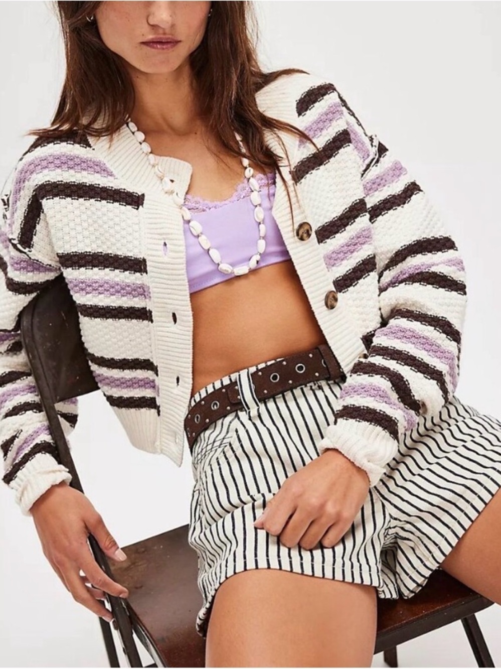 Free People Striped Cardi in Ivory Combo Size Small & Medium NWT - Picture 10 of 12